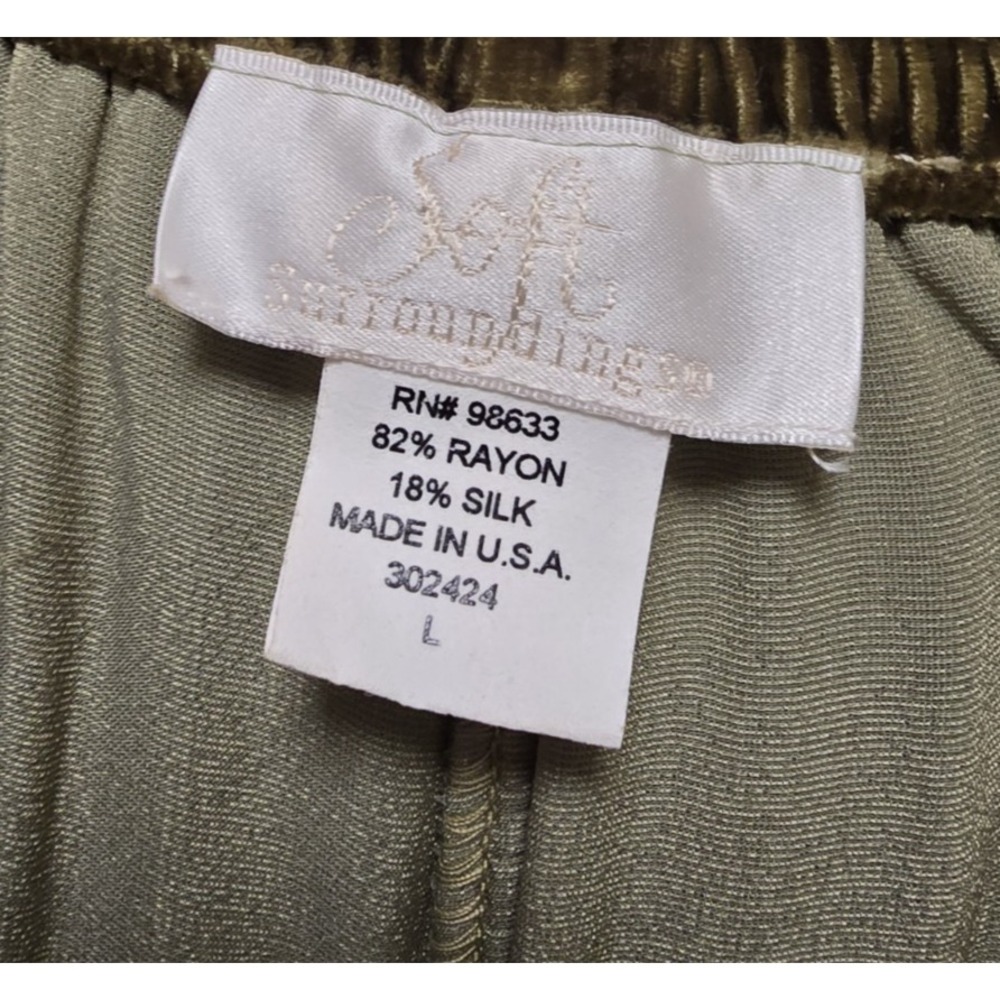 Soft Surroundings Olive Green Velvet Wide Leg Pants Elastic Waist Womens Large - Picture 6 of 8